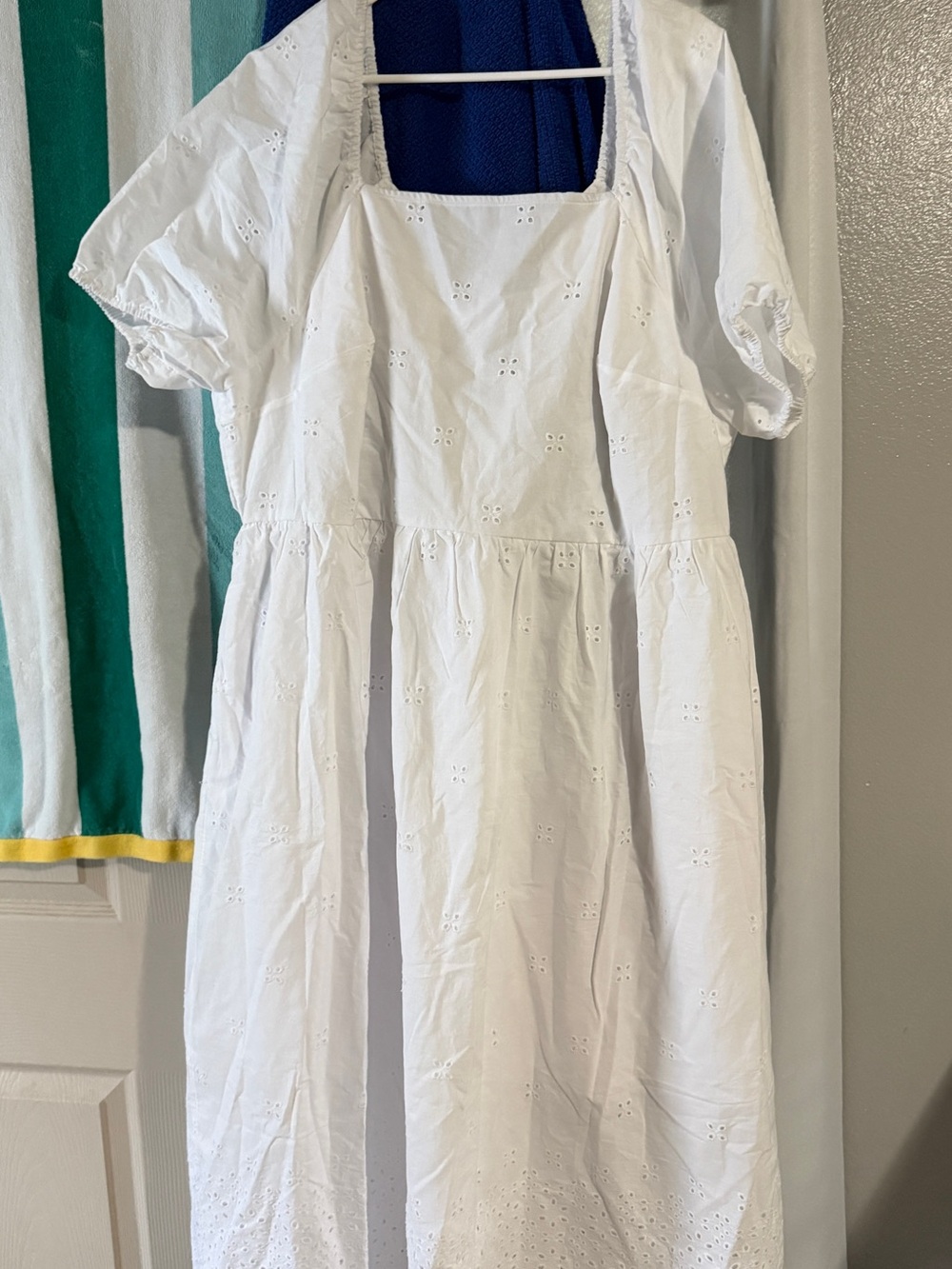 White Eyelet Square-Neck Women’s Dress